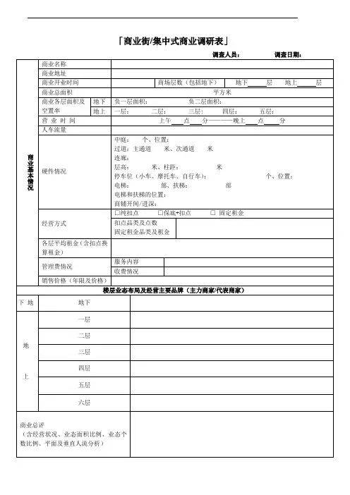 商业调研表格