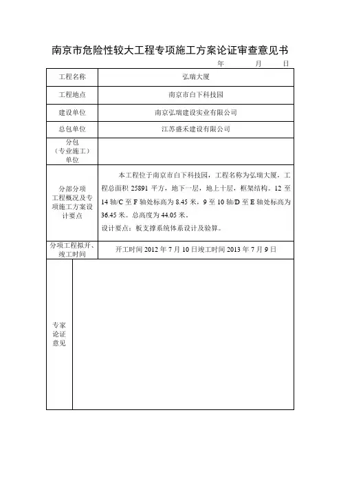 高支模方案论证审查意见书