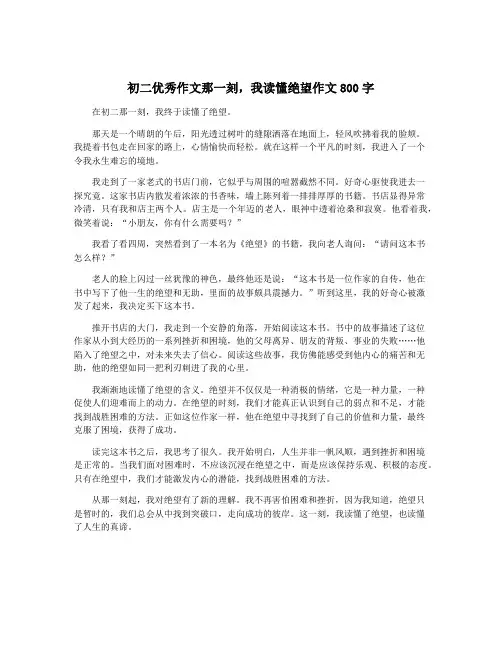 初二优秀作文那一刻,我读懂绝望作文800字