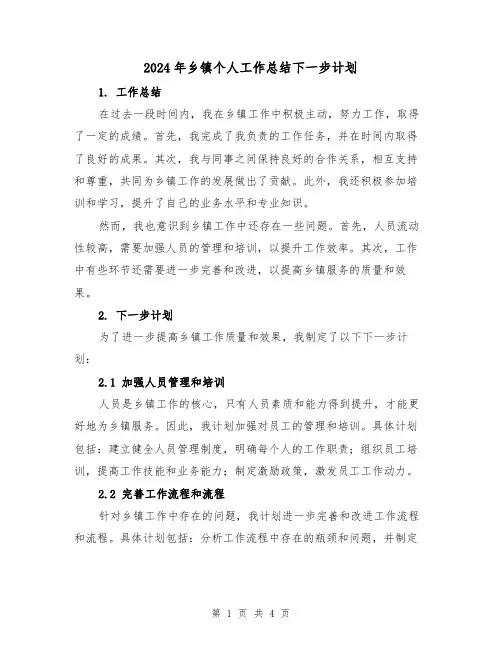 2024年乡镇个人工作总结下一步计划(二篇)