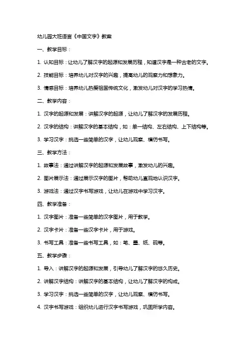 幼儿园大班语言《中国文字》教案