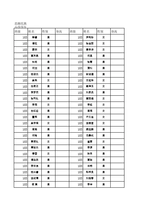 服装尺寸统计表