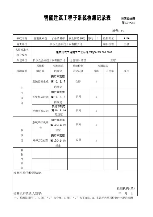 智能建筑工程子系统检测记录表