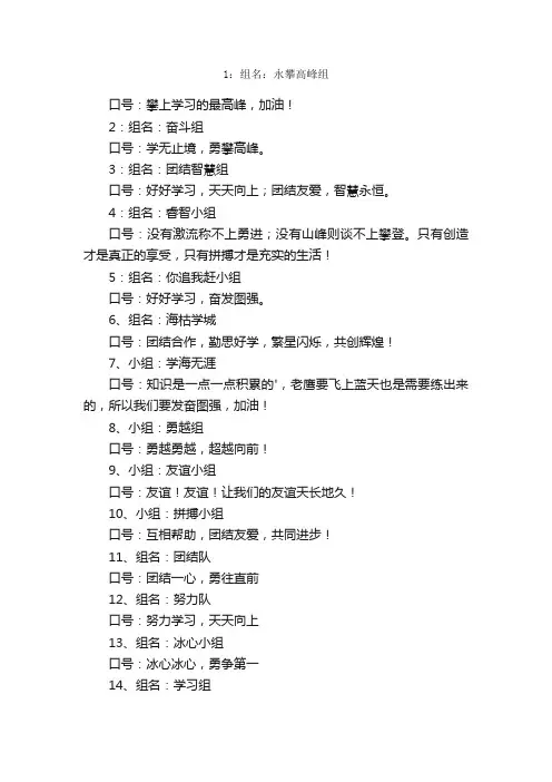 团队培训组名和口号