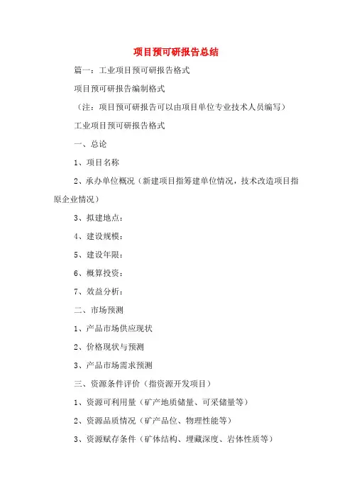 项目预可研报告总结