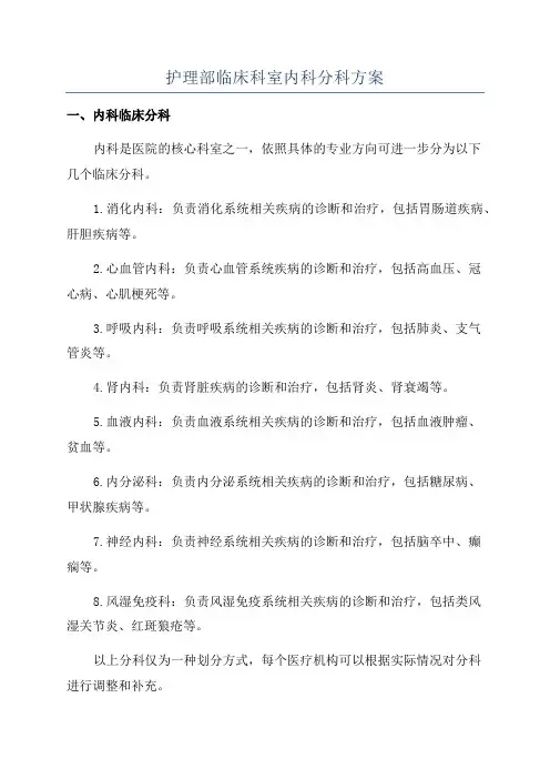 护理部临床科室内科分科方案
