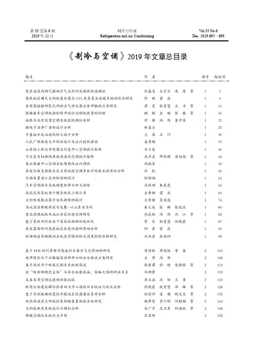 《制冷与空调》2019年文章总目录