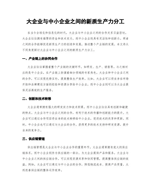 大企业与中小企业之间的新质生产力分工