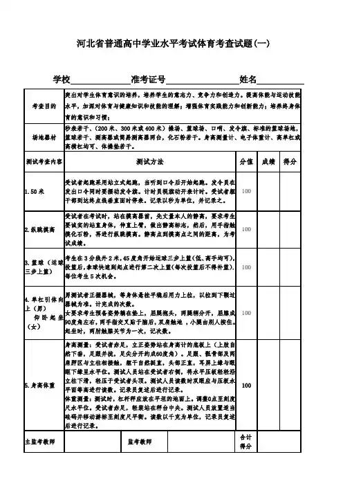 河北省普通高中学业水平考试体育考查试题讲解