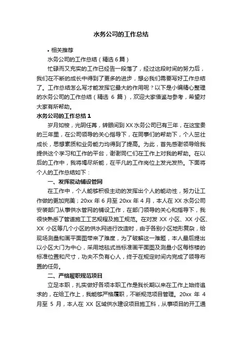 水务公司的工作总结