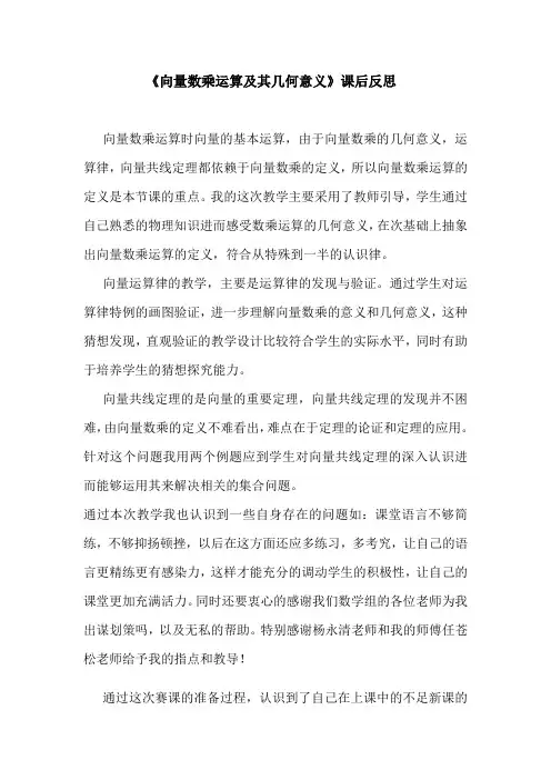 向量数乘运算及其几何意义课后反思