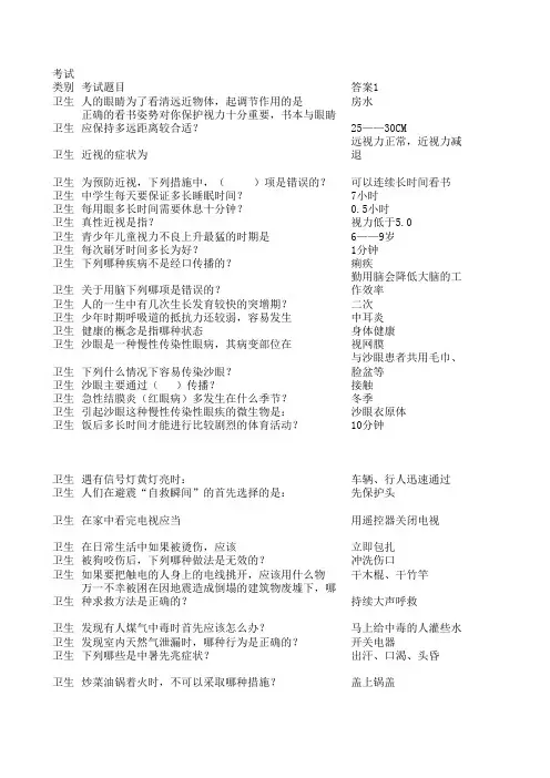 体音美电脑考试题目表_所有题目