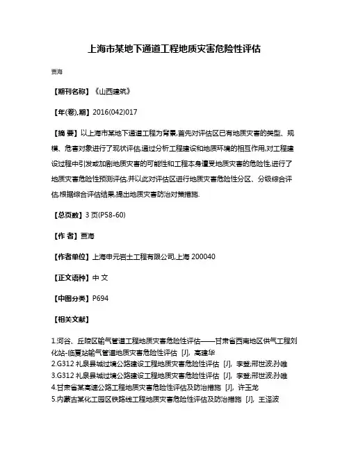 上海市某地下通道工程地质灾害危险性评估