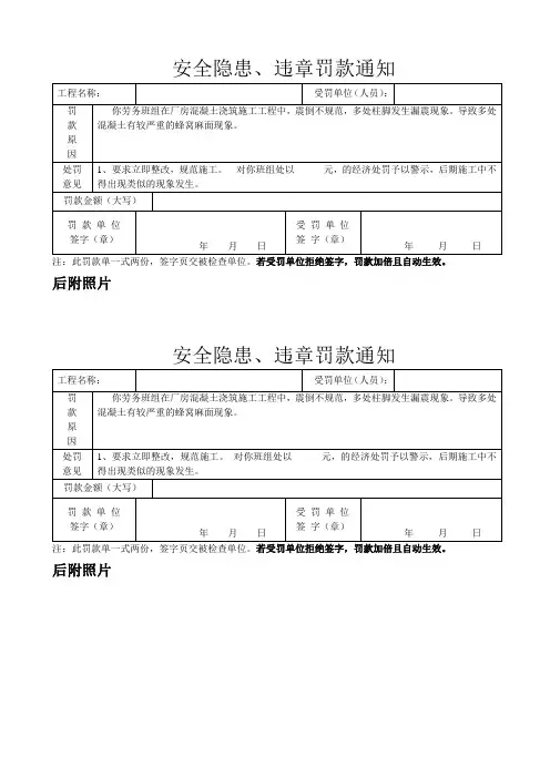 劳务班组罚款单