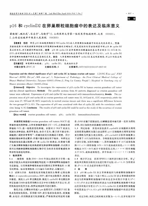 p16和cyclinD2在卵巢颗粒细胞瘤中的表达及临床意义