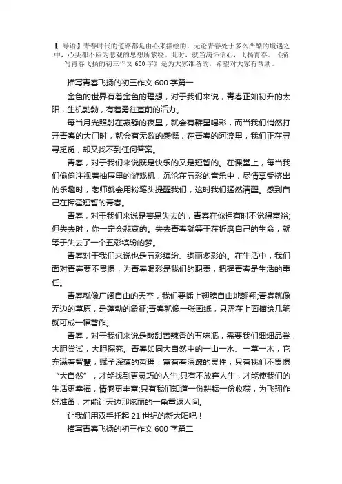 描写青春飞扬的初三作文600字