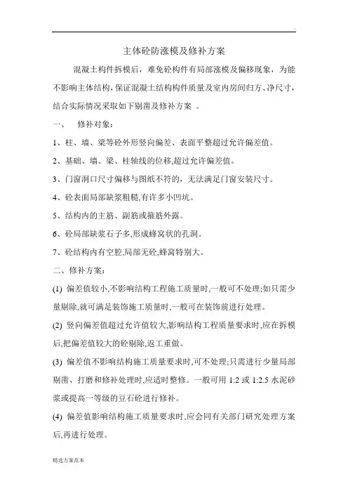 主体混凝土剔凿及处理方案