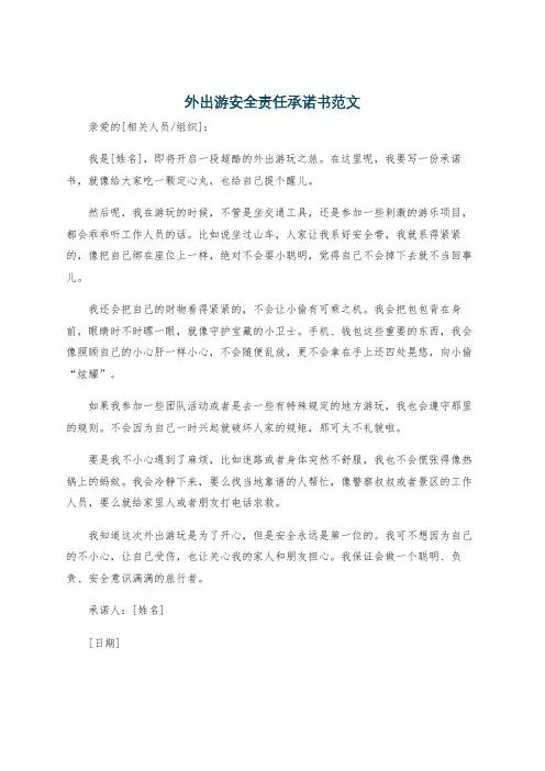 外出游安全责任承诺书范文