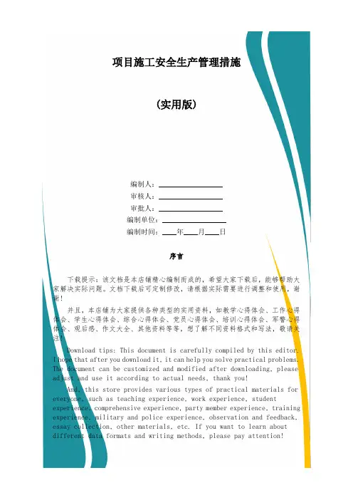 项目施工安全生产管理措施