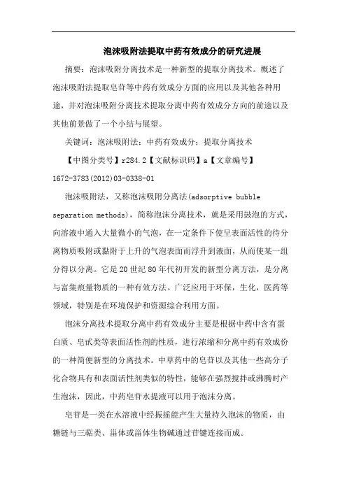 泡沫吸附法提取中药有效成分进展论文