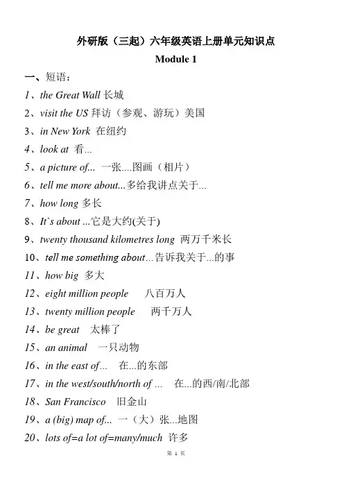 知识点总结(知识清单)-2024-2025学年外研版(三起)英语六年级上册