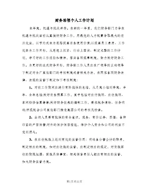 财务助理个人工作计划(6篇)