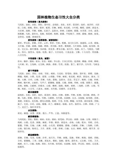 园林植物生态习性大全分类