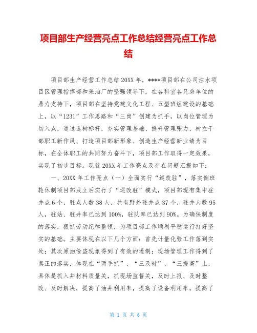 项目部生产经营亮点工作总结经营亮点工作总结