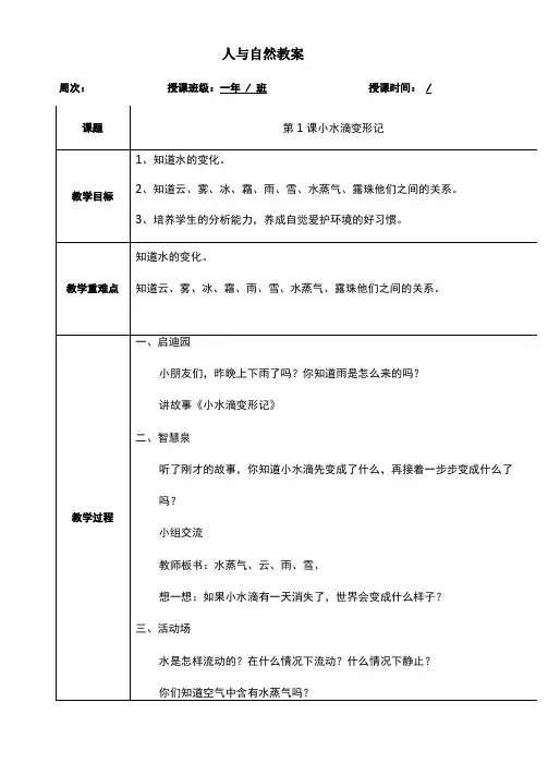 一年级人与自然教案