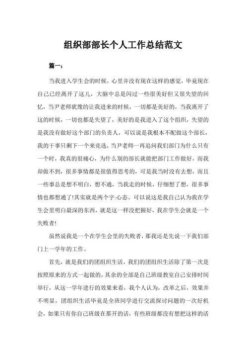 组织部部长个人工作总结(完美版)