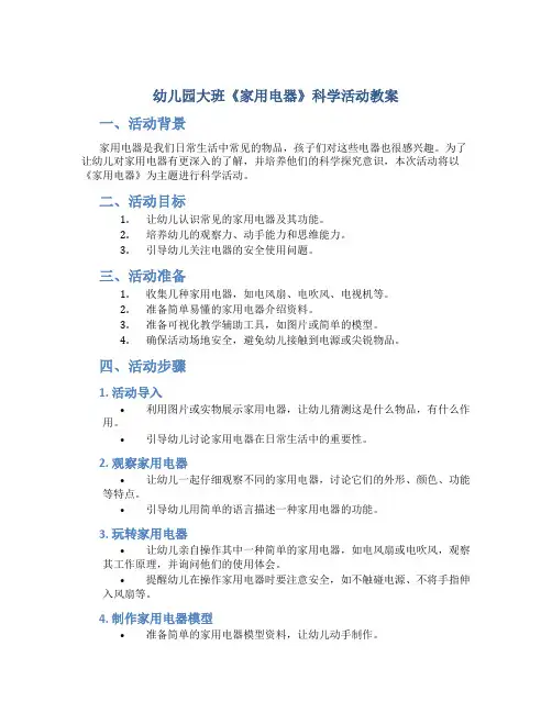 幼儿园大班《家用电器》科学活动教案