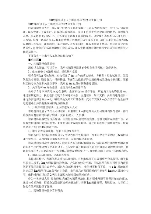 2019年公司个人工作总结与2019年工作计划