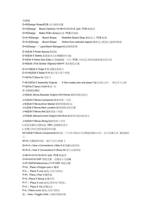 DXP常用快捷键大全,推荐文档