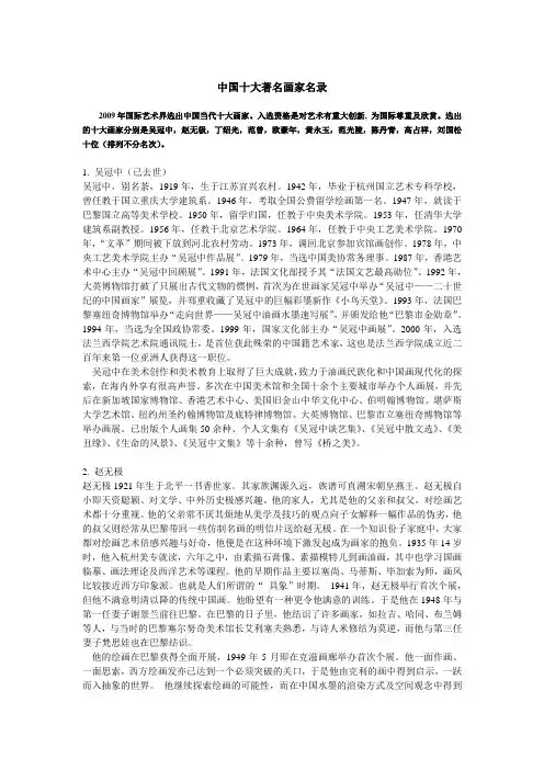中国十大著名画家名录