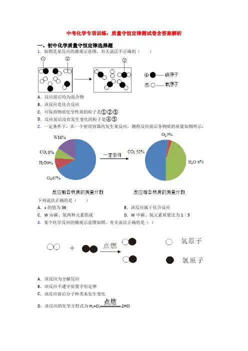中考化学专项训练：质量守恒定律测试卷含答案解析