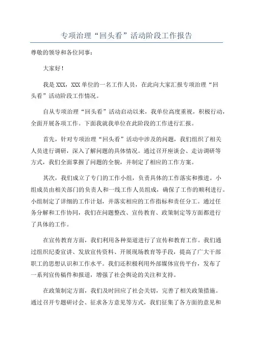 专项治理“回头看”活动阶段工作报告