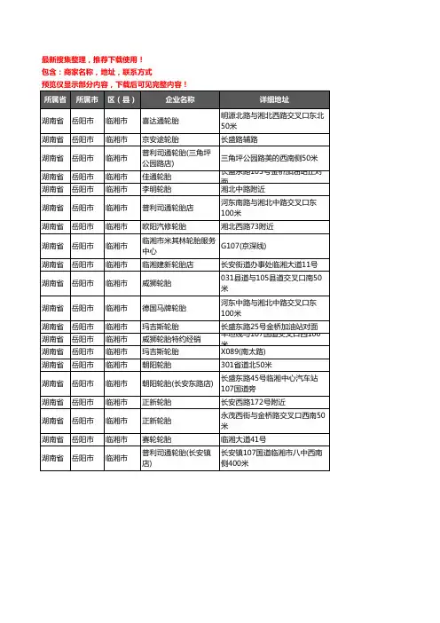 新版湖南省岳阳市临湘市汽车轮胎企业公司商家户名录单联系方式地址大全20家