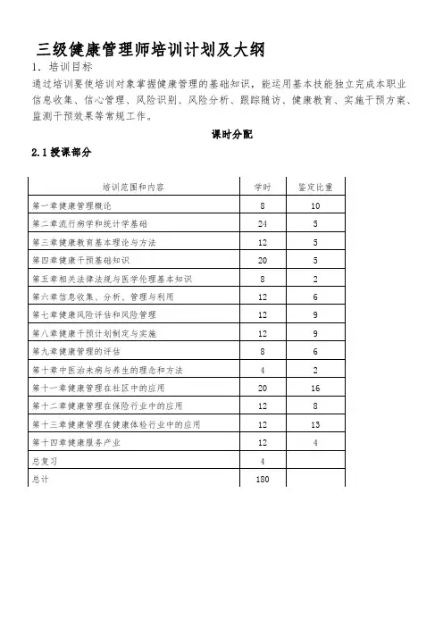 三级健康管理师教学大纲