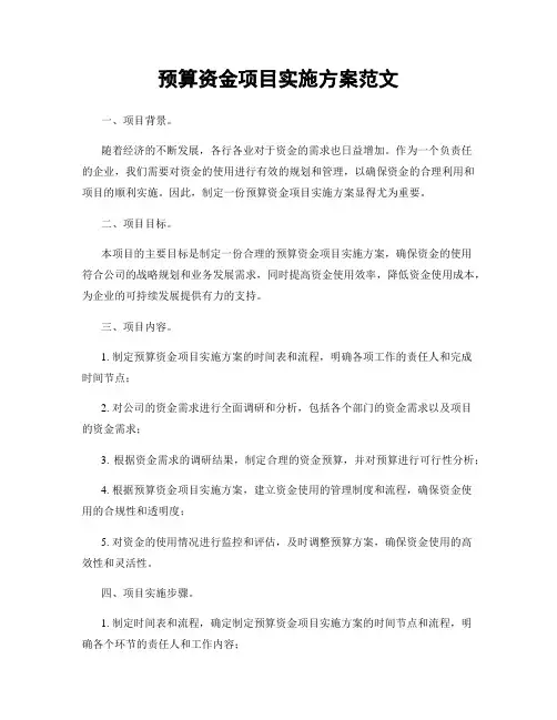 预算资金项目实施方案范文