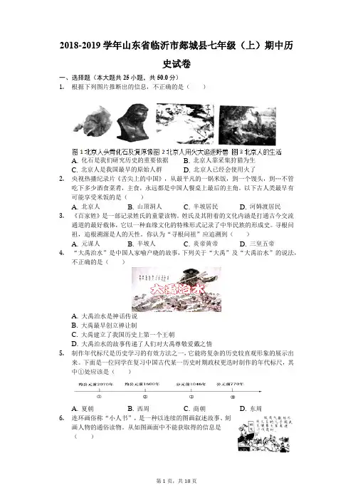 2018-2019学年山东省临沂市郯城县七年级(上)期中历史试卷(解析版)