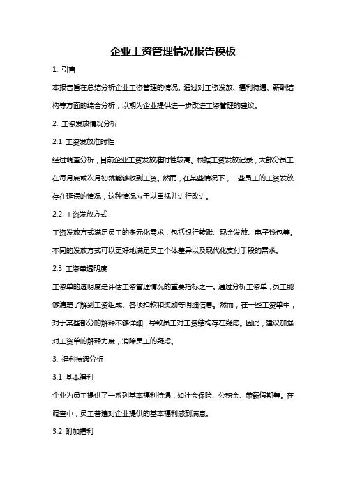 企业工资管理情况报告模板
