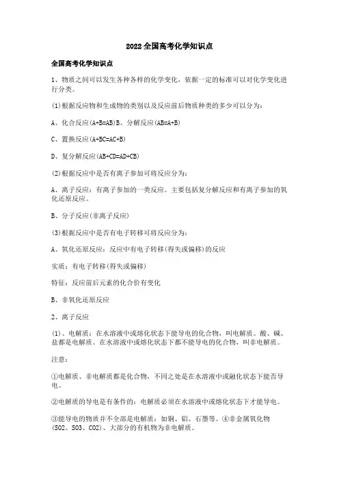 全国高考化学知识点