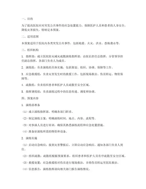 医院防灾减灾疏散演练预案