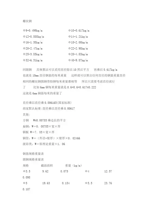 钢筋理论质量表