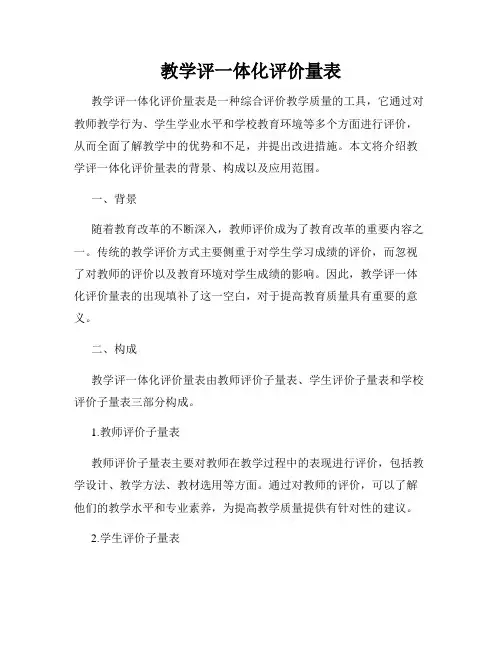 教学评一体化评价量表