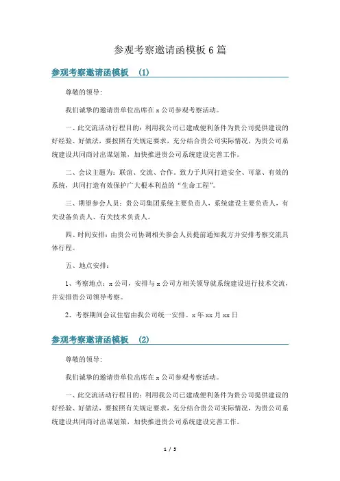 参观考察邀请函模板6篇