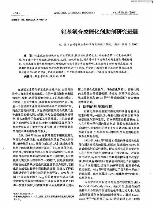 钌基氨合成催化剂助剂研究进展