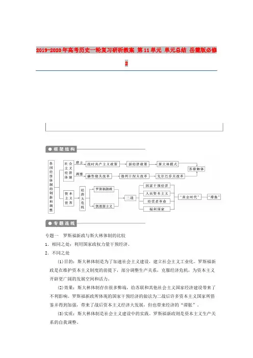 2019-2020年高考历史一轮复习研析教案 第11单元 单元总结 岳麓版必修2