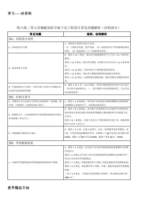 核六级二等人员掩蔽部防空地下室工程设计常见问题解析(结构部分)说课讲解