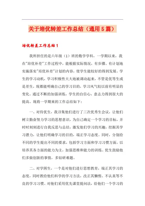 关于培优转差工作总结(通用5篇)